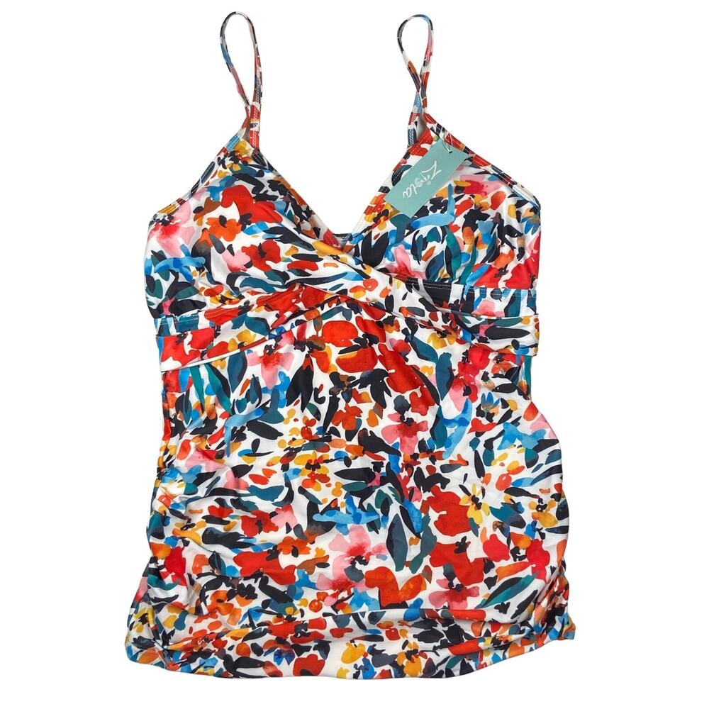 Ziola Abstract Print Tankini Top Swimsuit Top Women's M Ruched Front Multicolor